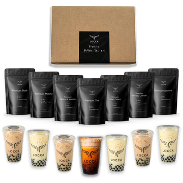 Premium Boba Tea Kit | Locca Boba Party Kit | Bubble Tea Gift Kit | Boba Gift | 56+ Drinks | 7 Boba Flavors | Includes Tapioca B