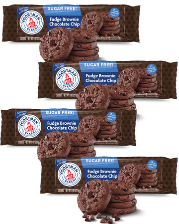 Voortman #1 In U.S. Sugar Free Fudge Brownie Chocolate Chip Cookies (Pack Of 4) Baked With Real Cocoa