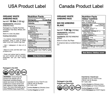 Organic Arborio Rice, 16 Pounds - Non-Gmo, Short-Grain White Rice Variety, Superfino, Vegan, Kosher, Bulk. Creamy Texture. Good