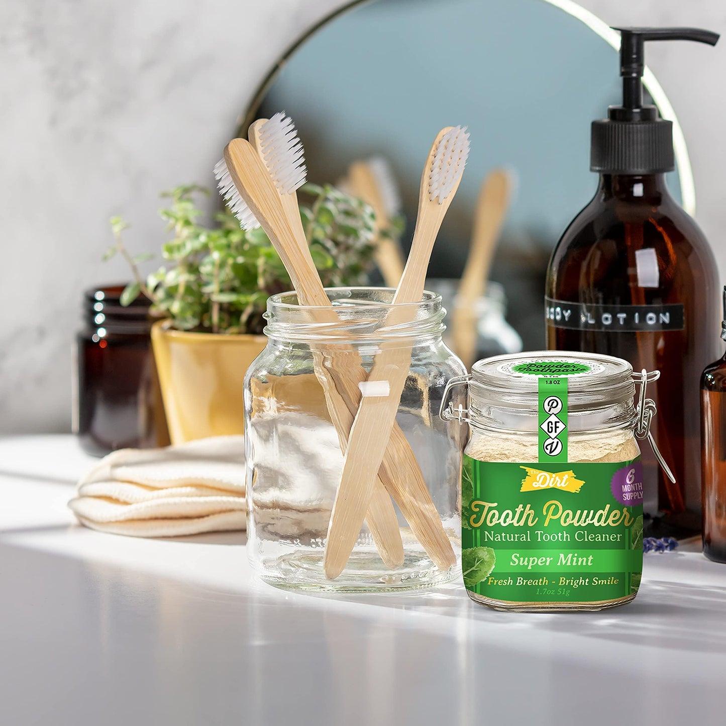 The Dirt Tooth Powder - Natural Fluoride-Free Toothpaste Alternative, Vegan - Essential Oils & Bentonite Clay (Super Mint, 51G: