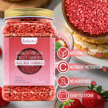 Amilutuo Freeze Dried Strawberries, 7.05OZ, Dehydrated Fruit for Yogurt, Smoothies, Snacks