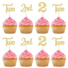24Pcs 2Nd Birthday Cupcake Toppers Glitter Second Birthday Two Cupcake Picks For Baby Shower 2Nd Birthday Anniversary Party Cake