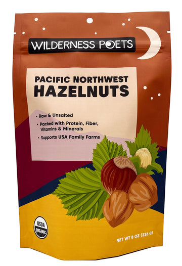 Wilderness Poets, Organic, Pacific Northwest-Grown Hazelnuts - Raw, Whole Nuts With Skins, No Shells (8 Ounce)