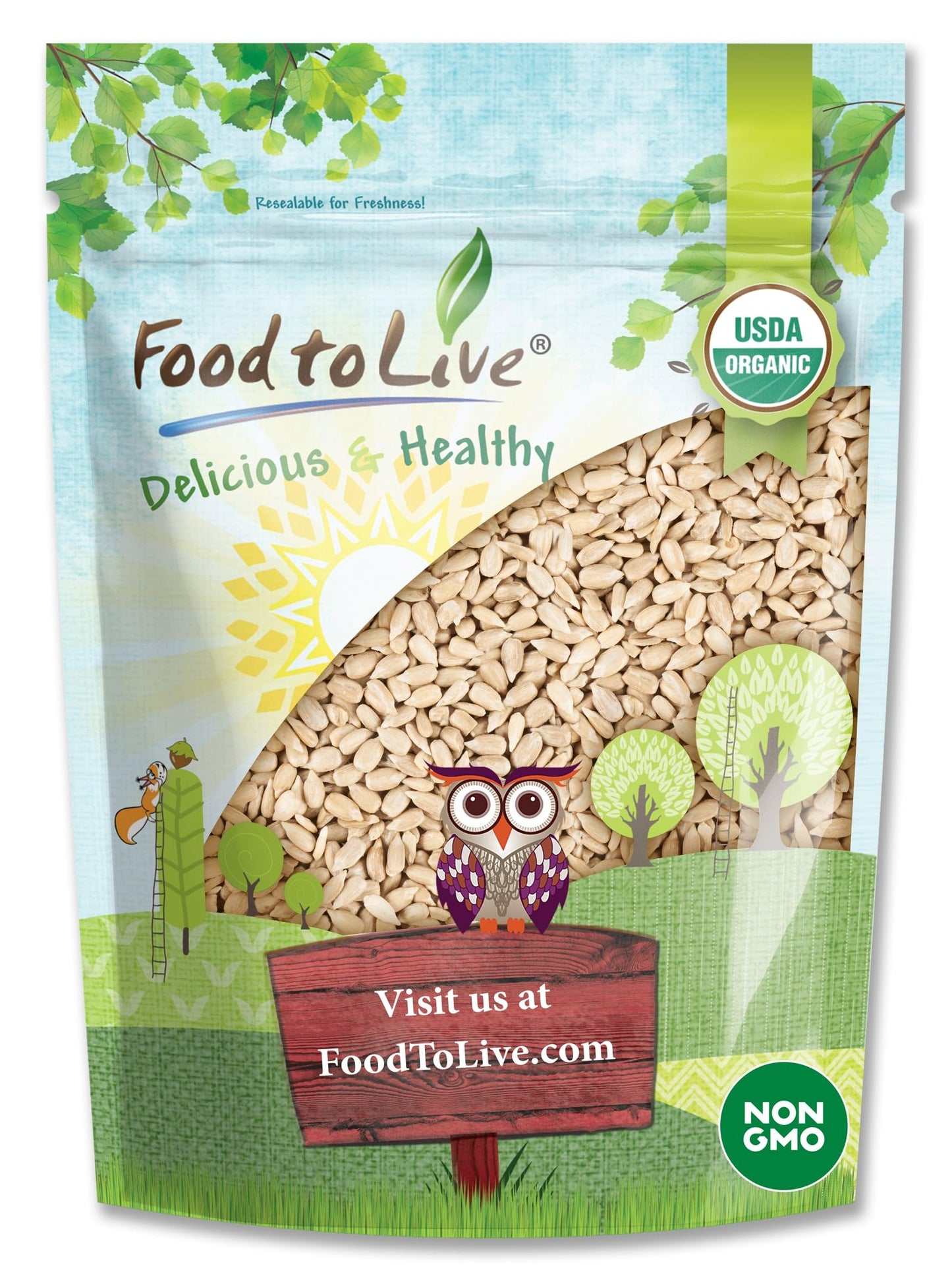 Food to Live - Organic Sunflower Seeds, 2 Pounds - Hulled, Raw, Non-GMO, Dried Kernels, Unsalted, Kosher, Vegan, Keto, Paleo, Si