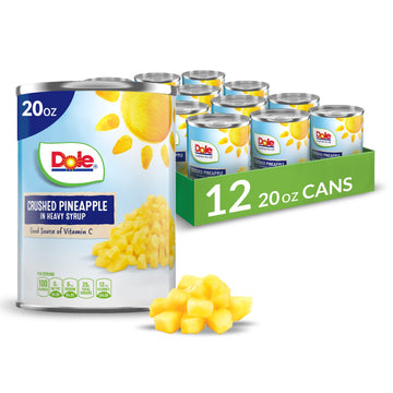 Dole Canned Fruit, Crushed Pineapple In Heavy Syrup, Gluten Free, Pantry Staples, 20 Oz, 12 Count, Packaging May Vary