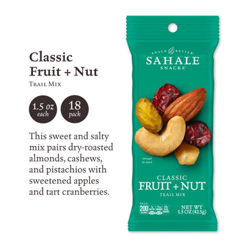 Sahale Snacks Trail Mix, Classic Fruit & Nut, Non-GMO, Gluten-Free, 1.5 Oz Bags, 18 Packs, Model 9386900330
