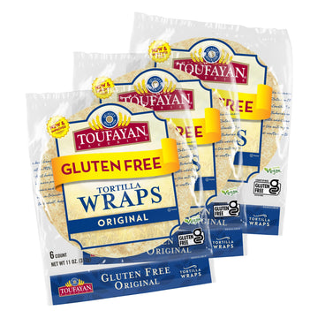 Toufayan Bakeries, Original Gluten Free Tortilla Wraps | Certified Gluten Free and Naturally Vegan | 9'' Diameter (3 Pack, 18 Wr