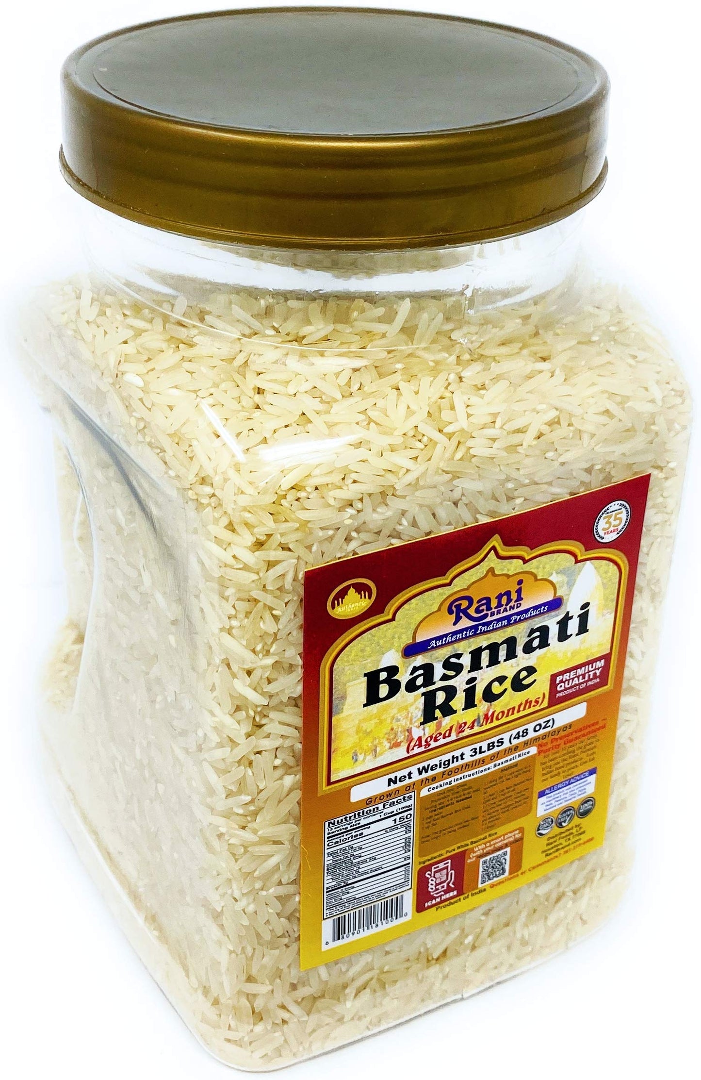 Rani Platinum White Basmati Rice Extra Long Aged 48Oz (3Lbs) 1.36Kg Pet Jar ~ All Natural | Gluten Friendly | Vegan | Indian Ori