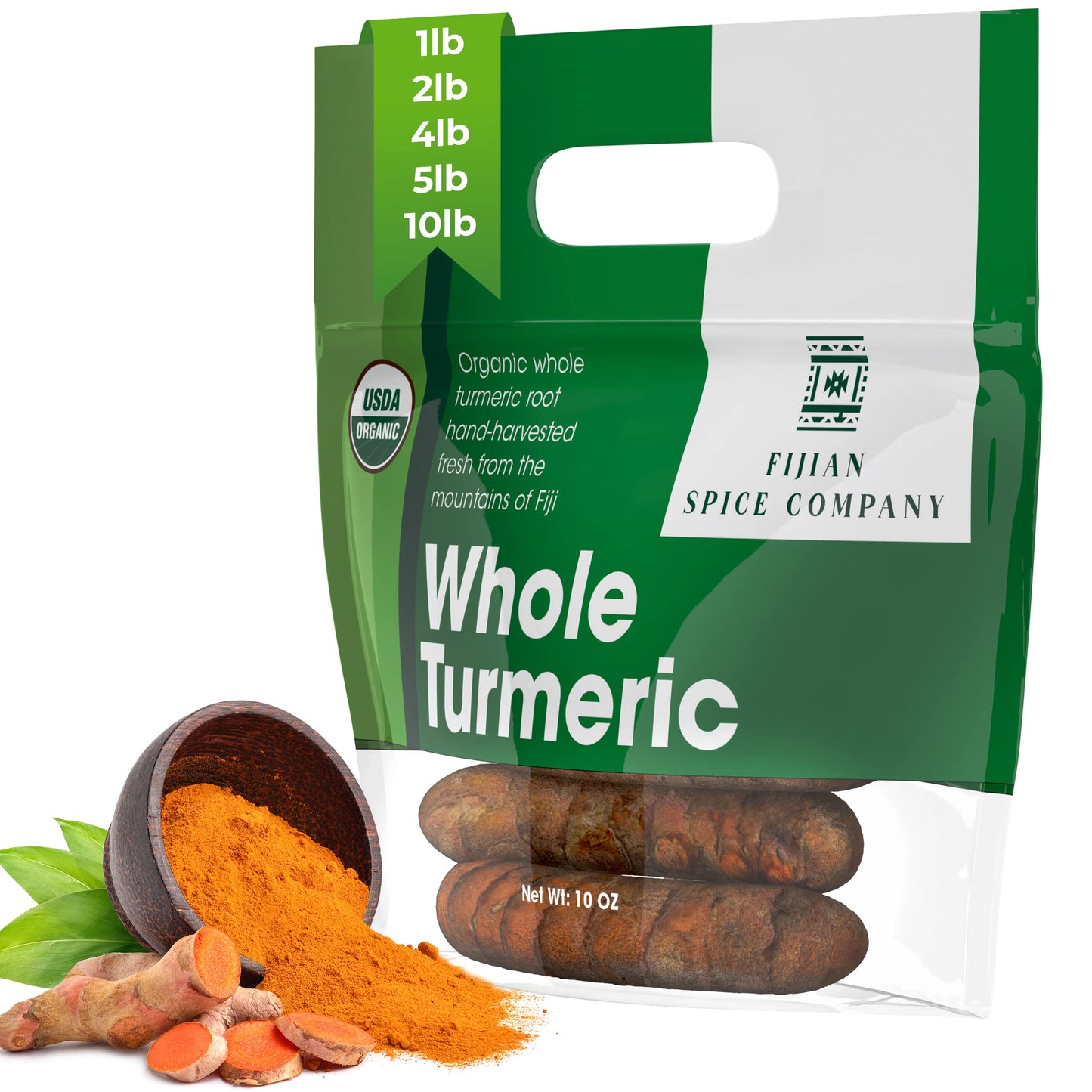 Fresh Organic Turmeric Root - 2 Lb Whole Raw Root by Fijian Spice Company, Premium Quality Spice for Health and Wellness
