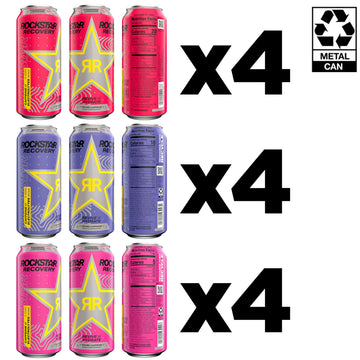 Rockstar Recovery Non-Carbonated Energy Drink Variety Pack, 16 Fl Oz Cans, 160mg Caffeine, 12 Pack