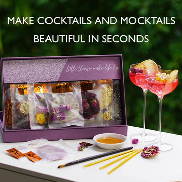 Millin Cocktail Garnish Gift Set - Edible Flowers & Dehydrated Fruits, 150 Drinks, 100% Natural