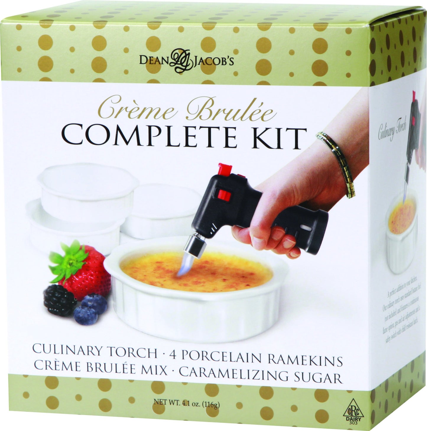 Dean Jacobs Quick & Delicious Creme Brulee Gift Set with Culinary Torch for Caramelizing Tops