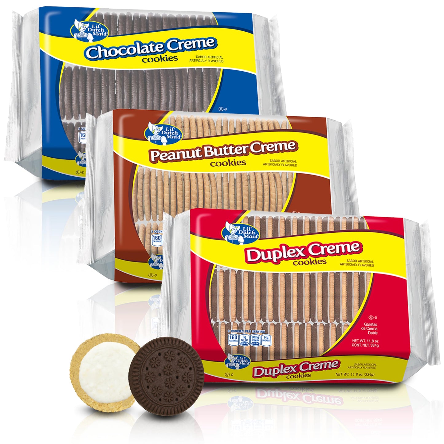 Lil Dutch Maid Creme Cookies Variety Pack | 11.8 oz (Pack of 3) | Chocolate, Peanut Butter, and Duplex Flavors | Assorted Sandwi