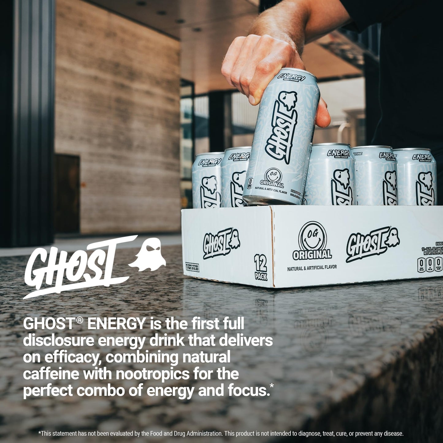 GHOST Energy Drink - 12-Pack Original 16oz - Energy & Focus & No Artificial Colors - 200mg of Natural Caffeine L-Carnitine & Taurine - Gluten-Free & Vegan