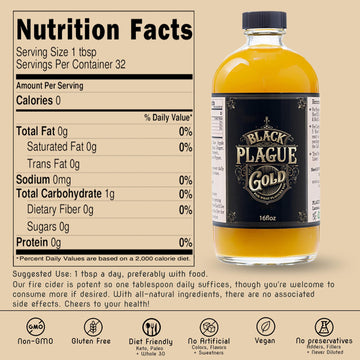BLACK PLAGUE GOLD Fire Cider Elixir - Raw Apple Cider Vinegar, Small Batch, Sugar-Free, 16 Fl Oz
