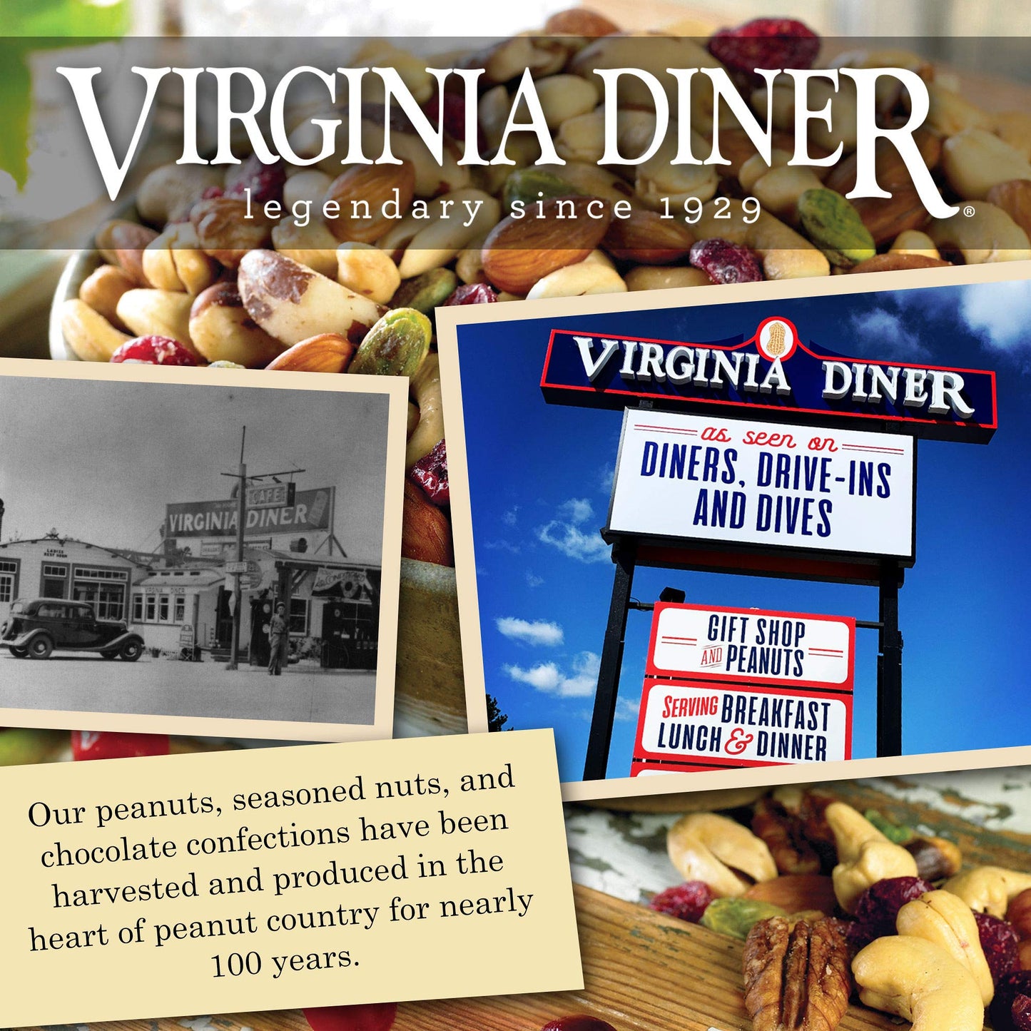 Virginia Diner Unsalted Virginia Peanuts - Xl Gourmet Natural Peanuts Non-Gmo, Preservative Free Gifts From Virginia Since 1929-18 Oz Can