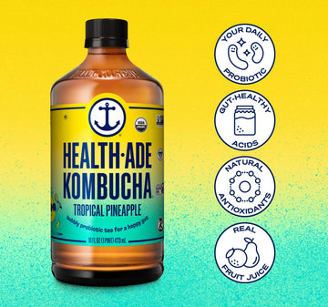 Health-Ade Kombucha Tea Organic Drink, Tropical Punch, 16 Fl Oz (Pack of 12), Non-GMO, Vegan, Gluten Free