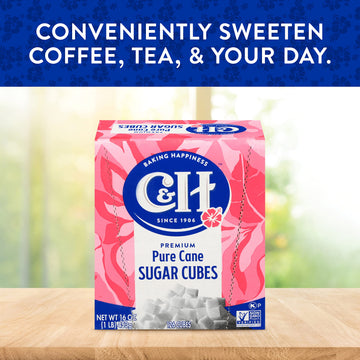 C&H enhanced Pure Cane Sugar Cubes 1 lb Boxes (Pack of 3) - Perfect for Coffee Tea Portion Control - Includes Bonus Recipe Card