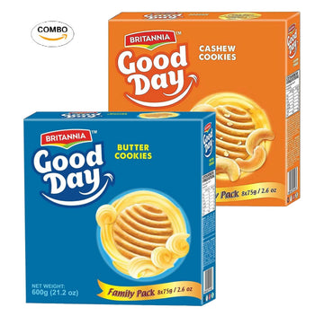 Britannia Good Day Cashew & Butter 21.2Oz (600G) Combo Pack - Breakfast & Tea Time Snacks - Delicious Grocery Cookies (Pack Of 1