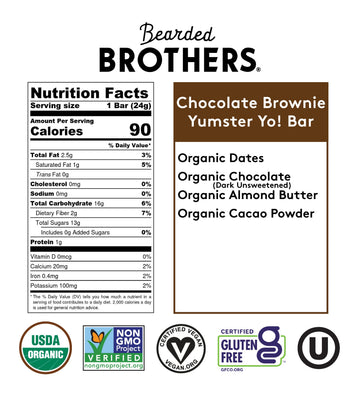 Yo! Bar By Bearded Brothers Vegan Organic Kids Bar, Chocolate (25 Bars) - Gluten Free, Paleo And Whole 30 | Soy Free, Non-Gmo, Low Glycemic, No Sugar Added, Fiber + Whole Foods