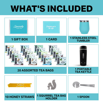 Mothers Day Gifts For Mom Organic Gift Set With Portable Kettle - 36 Piece Gift For Tea Lovers - Includes Insulated Mug, Assorte