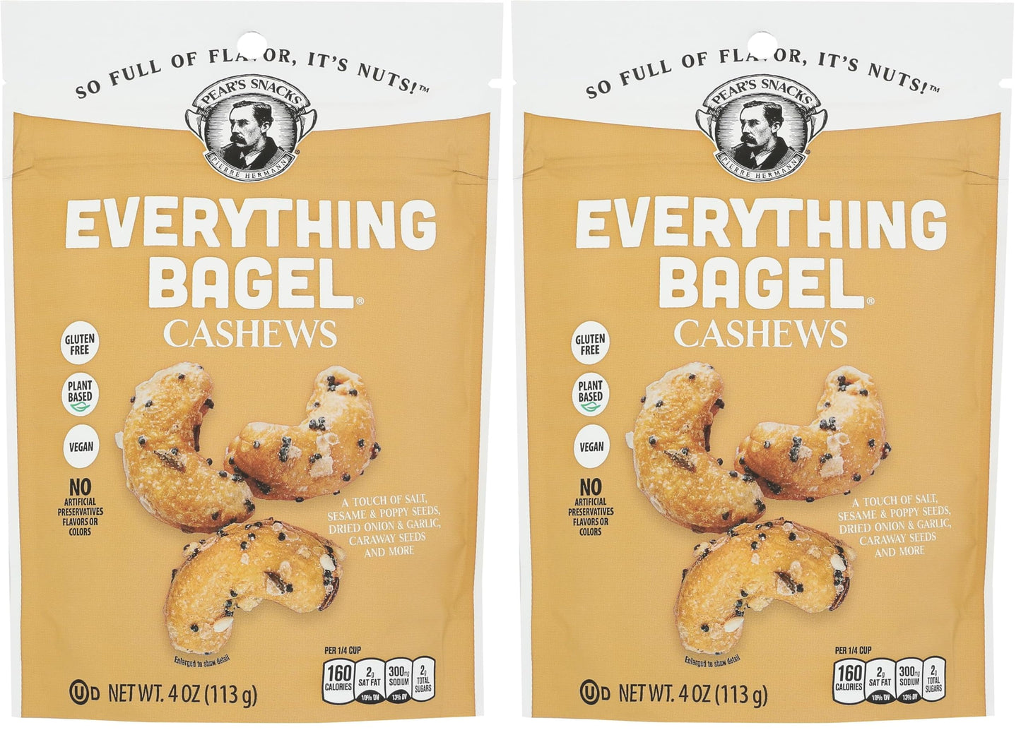 Pears Snacks Everything Bagel Cashews, 4 OZ (Pack of 2)