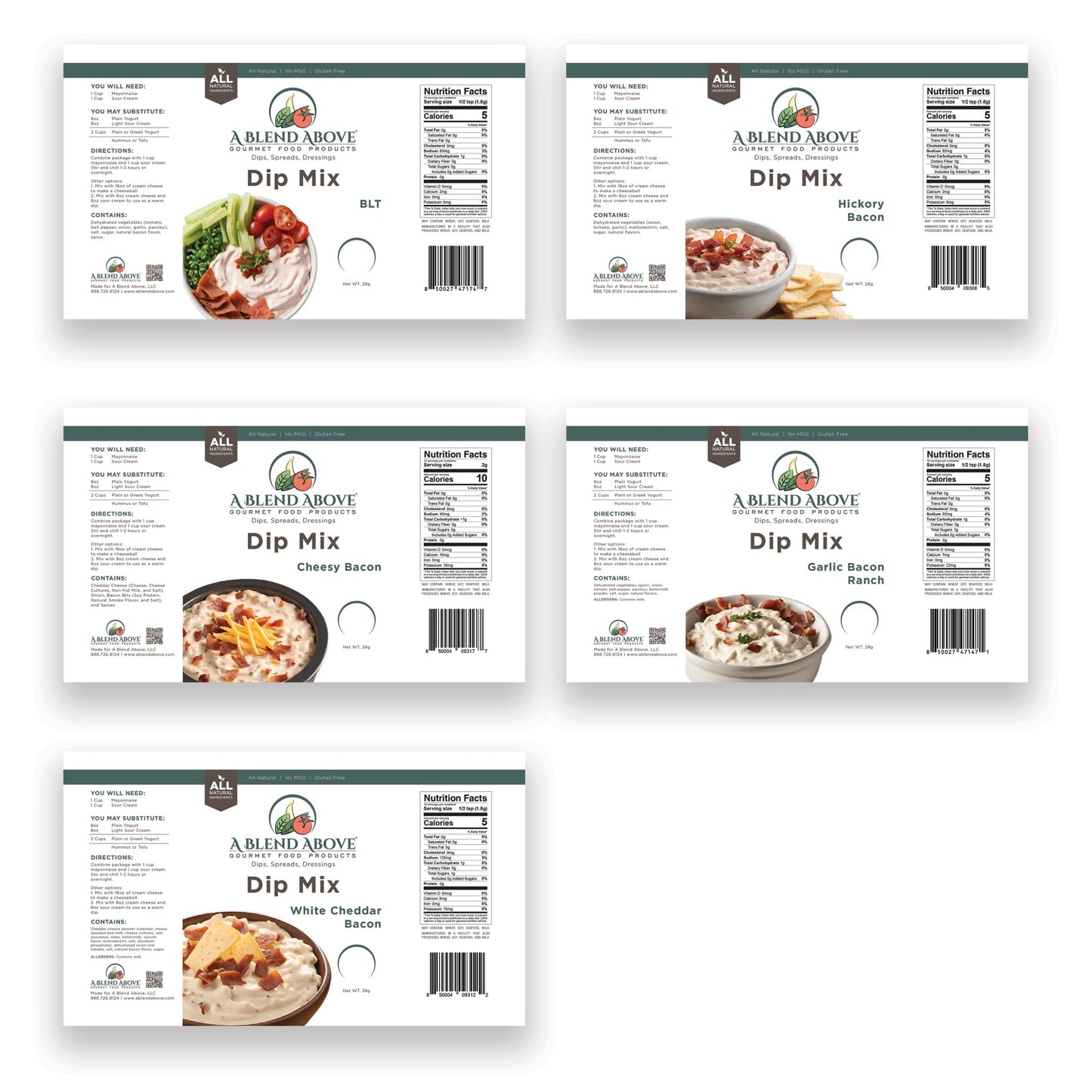 A Blend Above Bacon Lovers Dip Mix, 5 Packets - Gluten-Free, Vegan, Low Carb, 16 Ounces