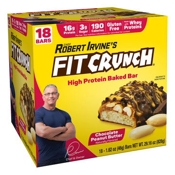 Fitcrunch Snack Size Protein Bars, Designed By Robert Irvine, 6-Layer Baked Bar, 3G Of Sugar & Soft Cake Core (18 Bars, Peanut B