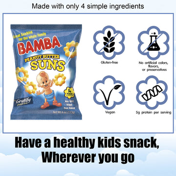 Osem Bamba Peanut Butter Suns Snacks For The Whole Family - All Natural Peanut Butter Corn Puffs Snacks (4 Pack - 4Oz Bags) - Ma