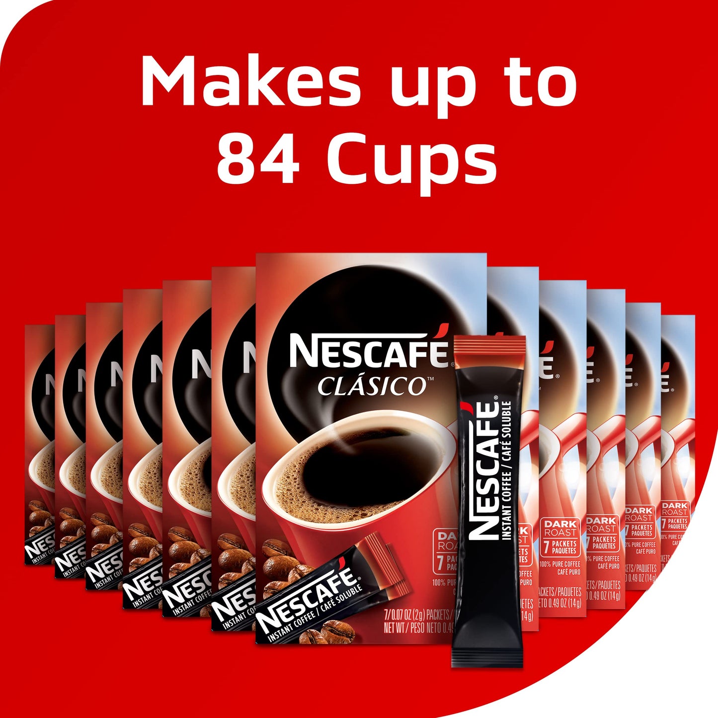 Nescafe Clasico, Dark Roast Instant Coffee, 12 Boxes (84 Packets)