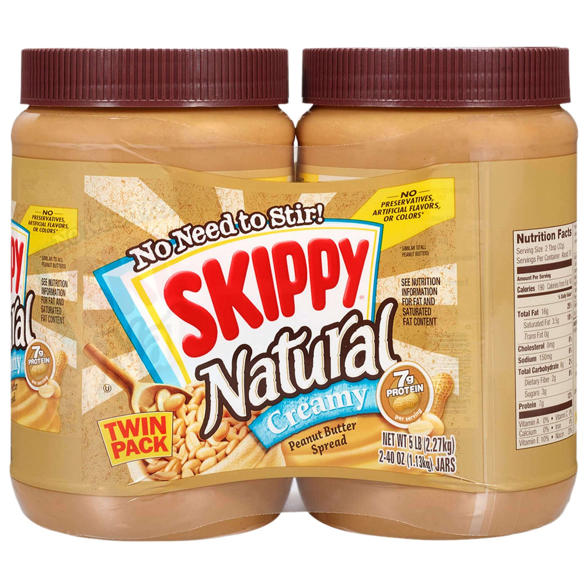 Skippy Natural Creamy Peanut Butter Spread Twin Pack 2-Pack, 5 Lb