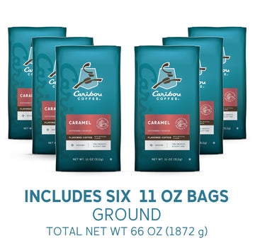 Caribou Coffee, Medium Roast Ground Coffee - Caramel Flavored 66 Ounces (6 Bags Of 11 Ounces)