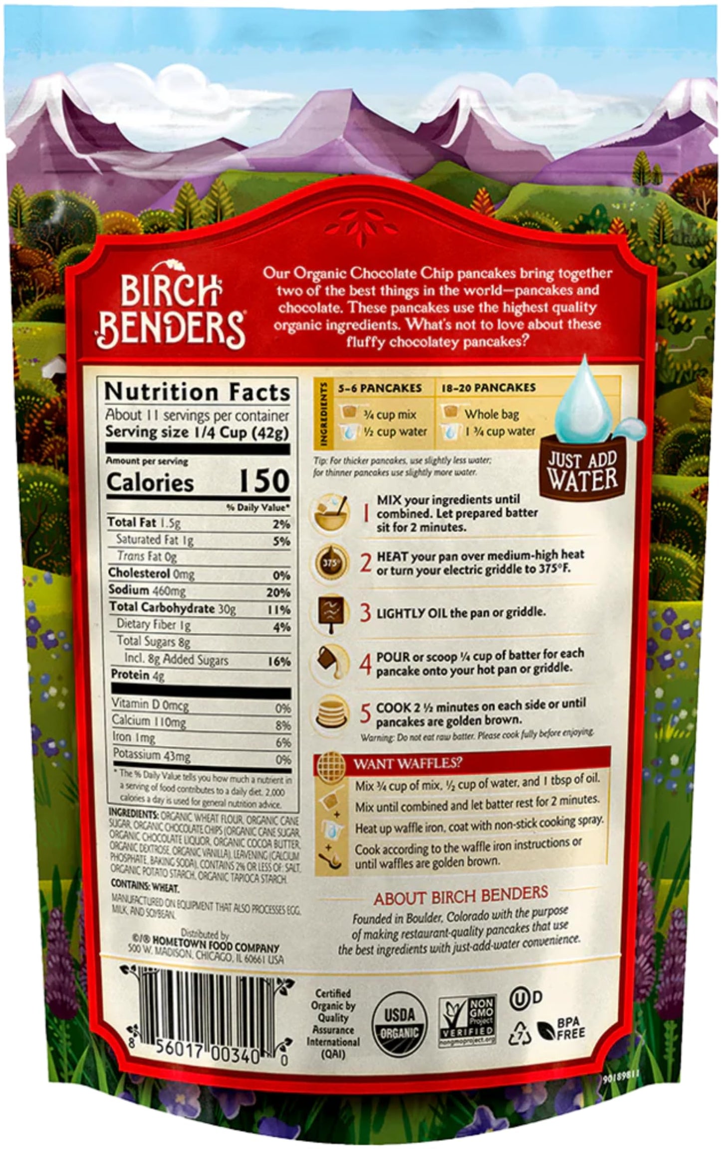 Birch Benders Organic Chocolate Chip Pancake And Waffle Mix, 16 Oz (Pack Of 1) Just Add Water, Non-Gmo