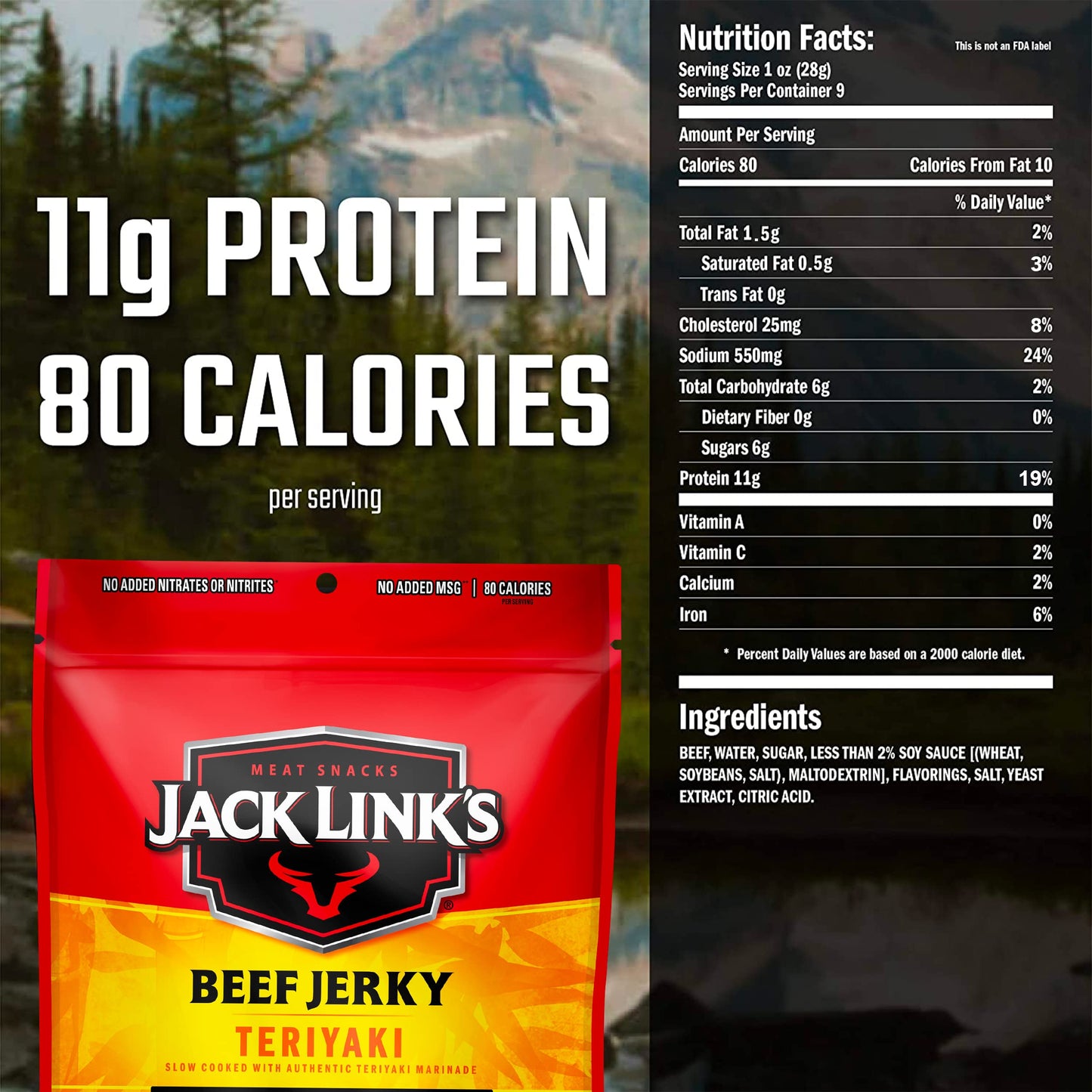 Jack Links Beef Jerky, Teriyaki, 10g Protein, 80 Calories, 9 Oz, Pack of 2