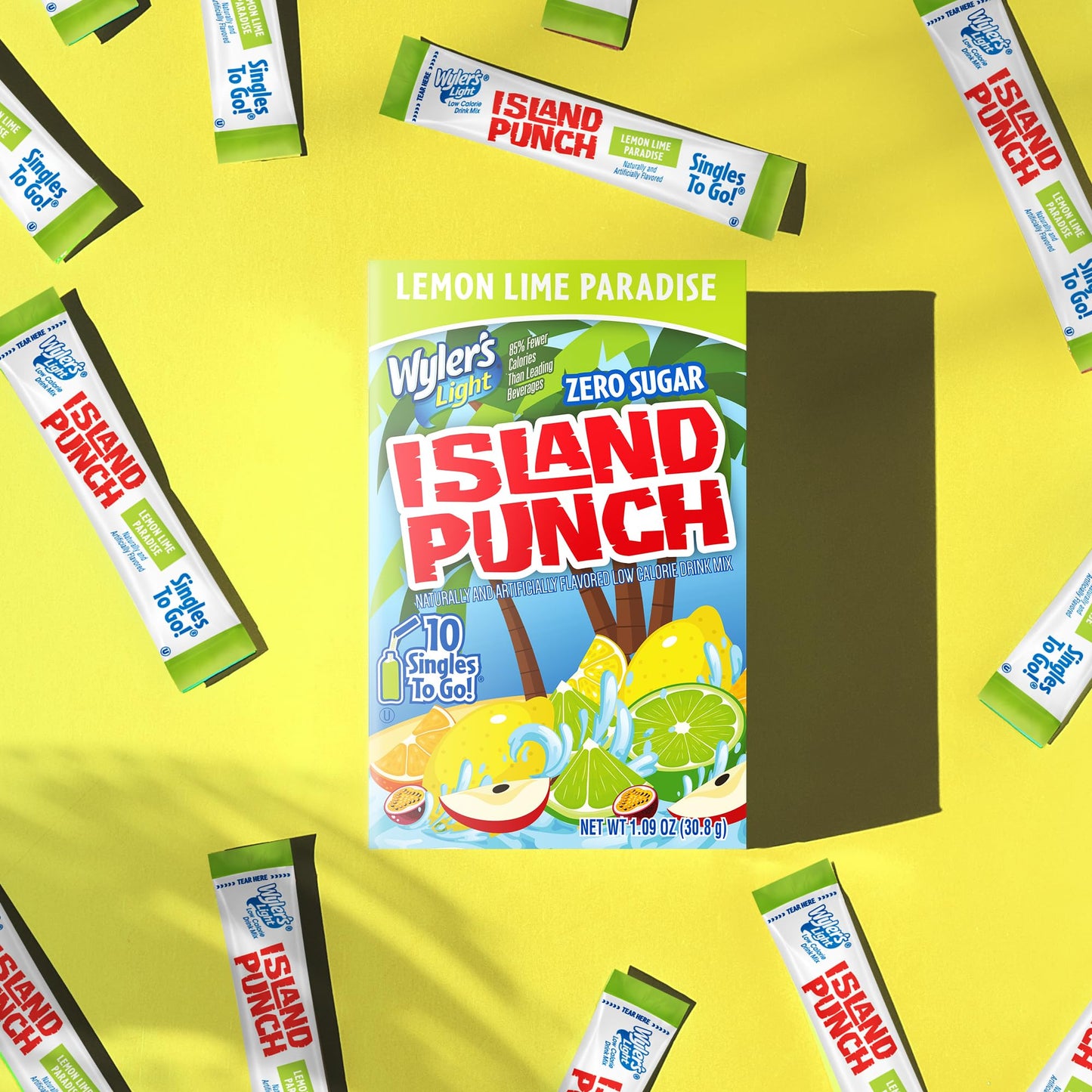 Wylers Light Island Punch Drink Mix, Lemon Lime Paradise, Low Calorie, Caffeine Free, Gluten Free, 10 Count Box (12 Pack)