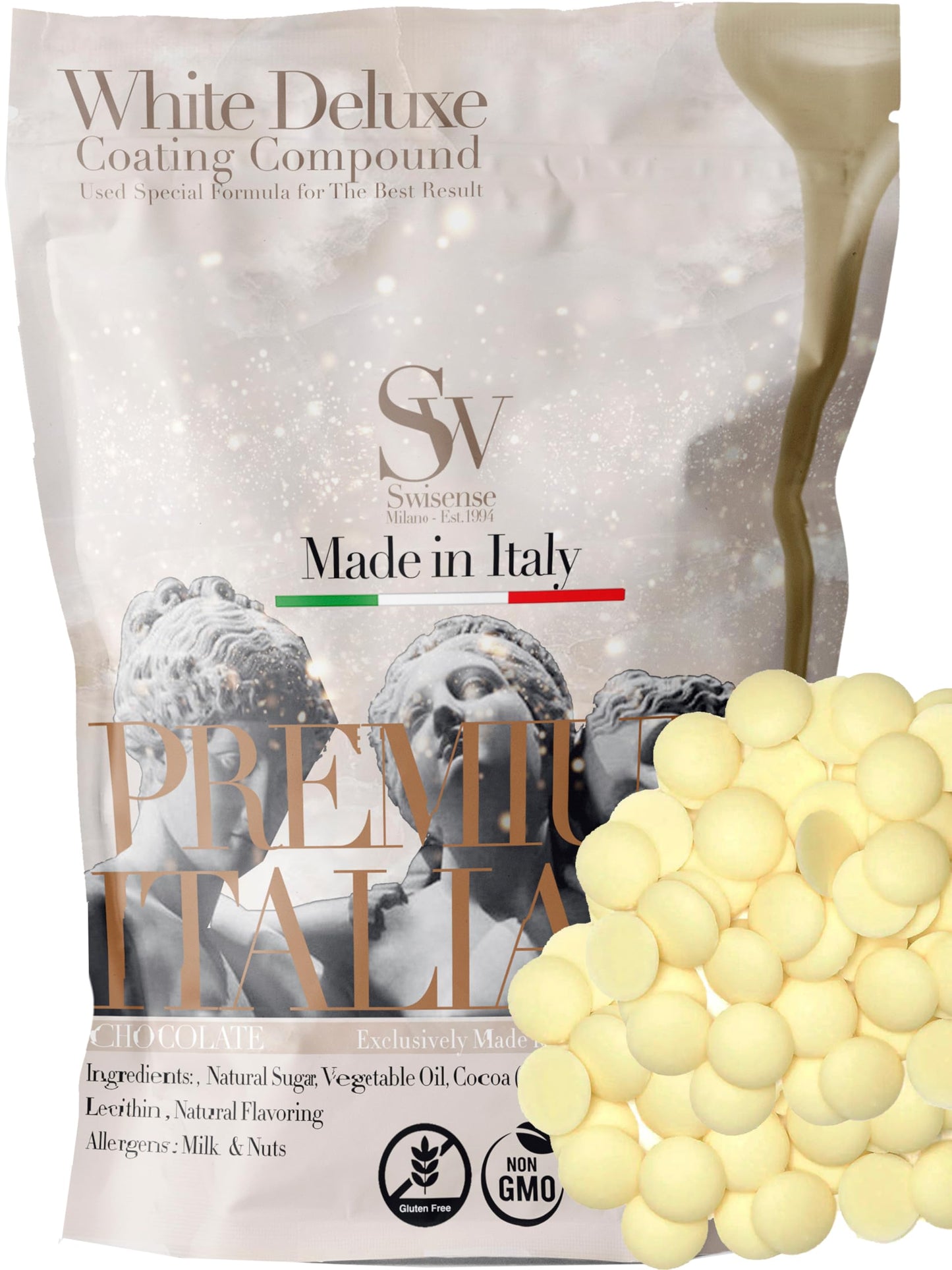 Top-Grade Italian White Melting Chocolate Candy Melts | White Chocolate Melts 2 Lbs| Gmo And Gluten Free | Melting Chocolate Wafers Chips Resealable Packaflavor Blendg Perfect For Baking Dipping Chocolate