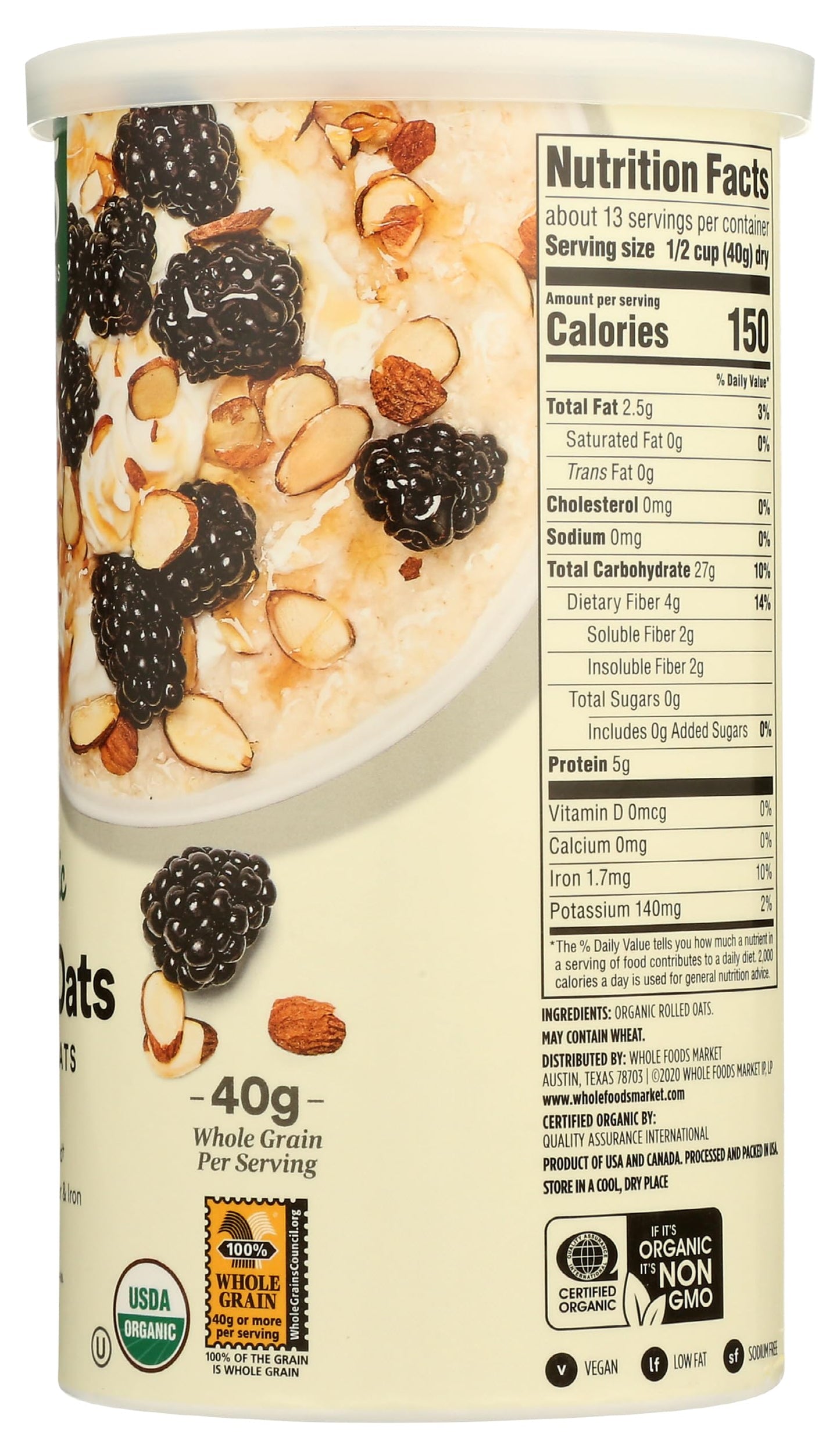 365 By Whole Foods Market, Organic Rolled Quick Oats, 18 Ounce