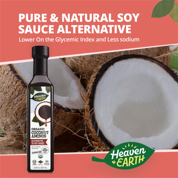 Heaven & Earth Organic Coconut Aminos, 8.4 Oz | Soy Free | Paleo Friendly | Low Sodium | Soy Sauce Replacement | Kosher (Includi