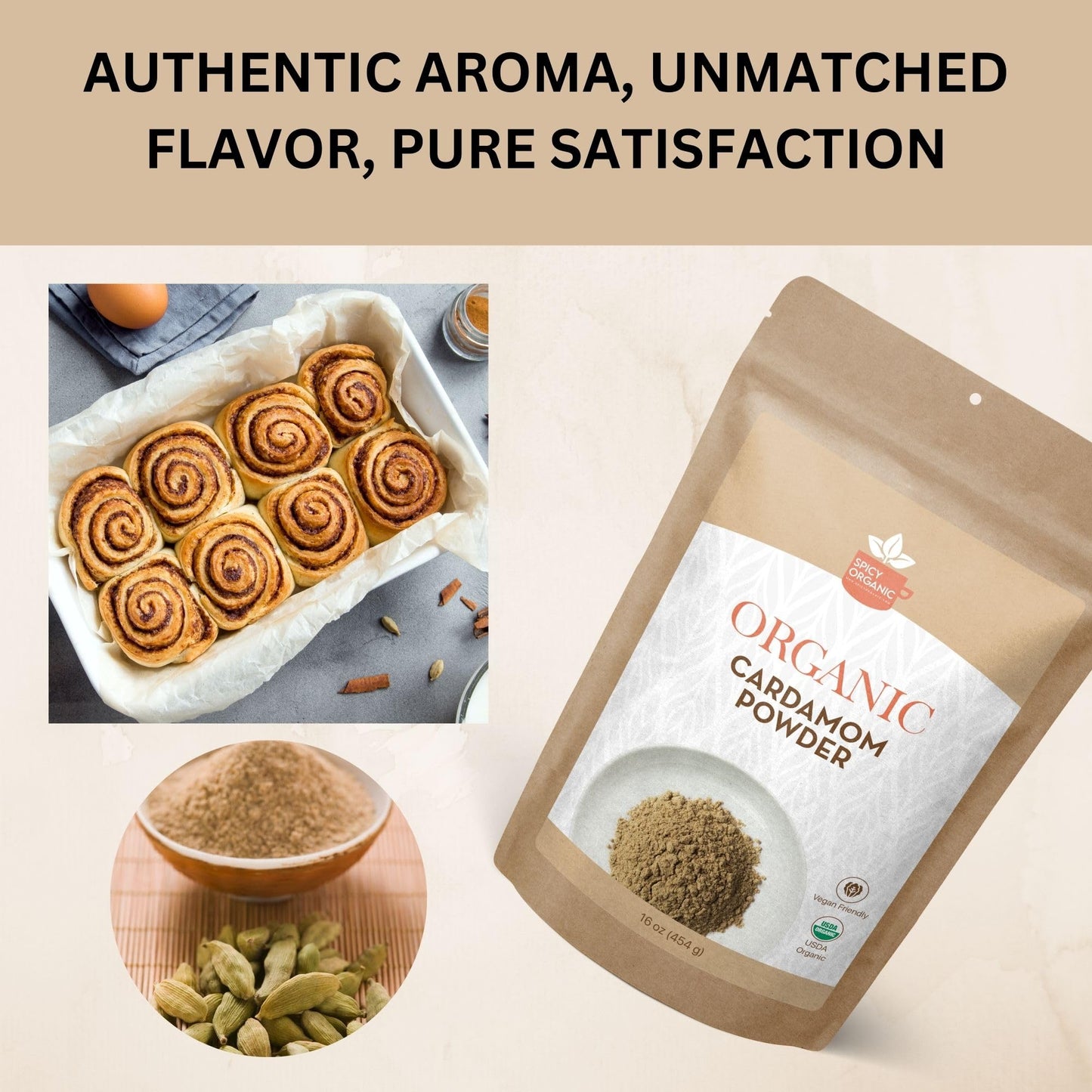 SPICY ORGANIC Ground Cardamom Powder, USDA Organic, Gluten-Free, Non-GMO, 16 oz.