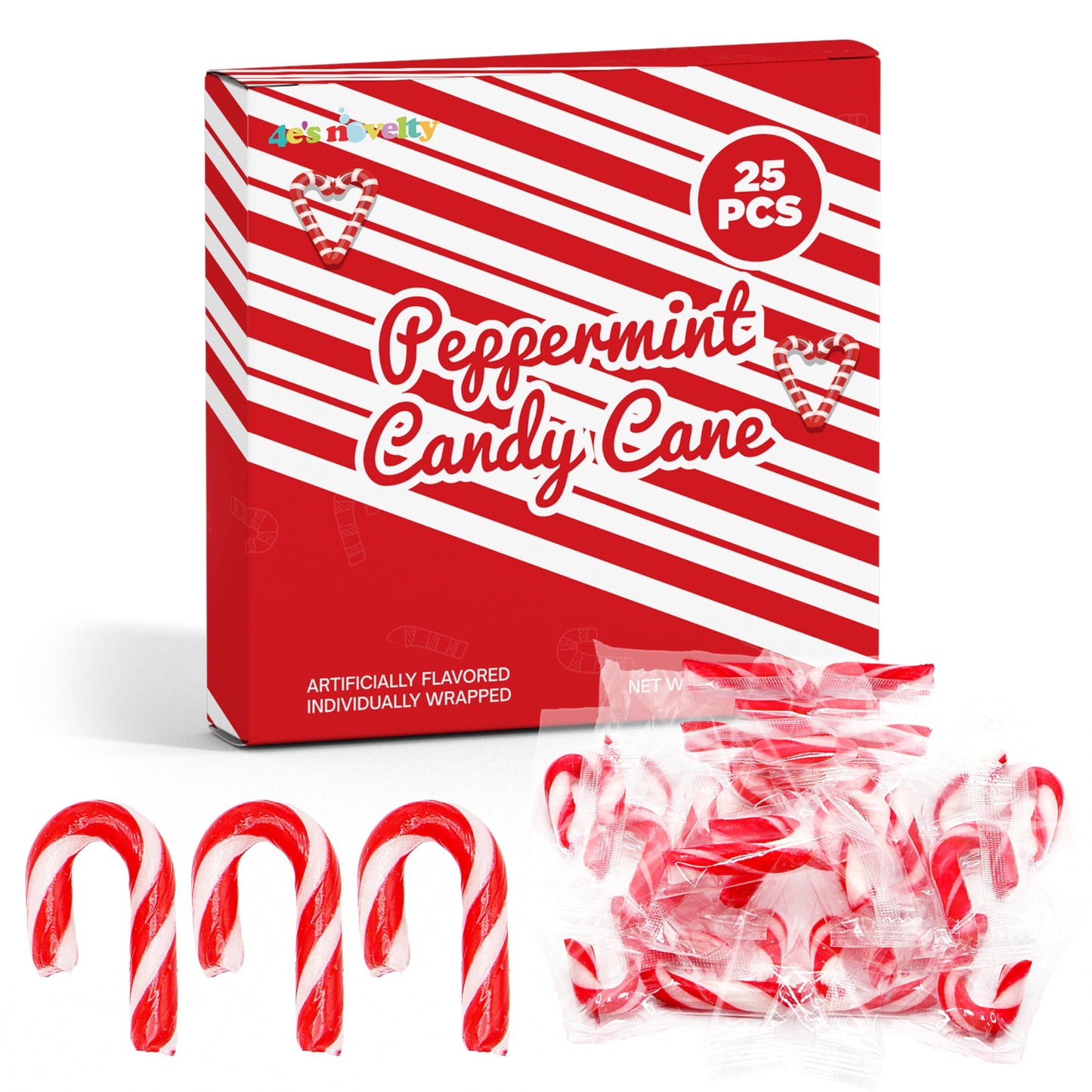 4ES Novelty 25 Pack Mini Candy Canes Bulk - Individually Wrapped 2-Inch Mini Candy Canes Classic Peppermint Flavor For Christmas Treats And Christmas Bulk Stocking Stuffers Perfect For Kids & 18+ Uses