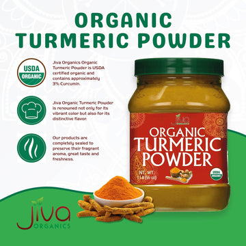 Jiva Organics Organic Turmeric Powder 1 Pound Jar - 100% Raw, Lab Tested Curcumin from India - Yellow Superfood