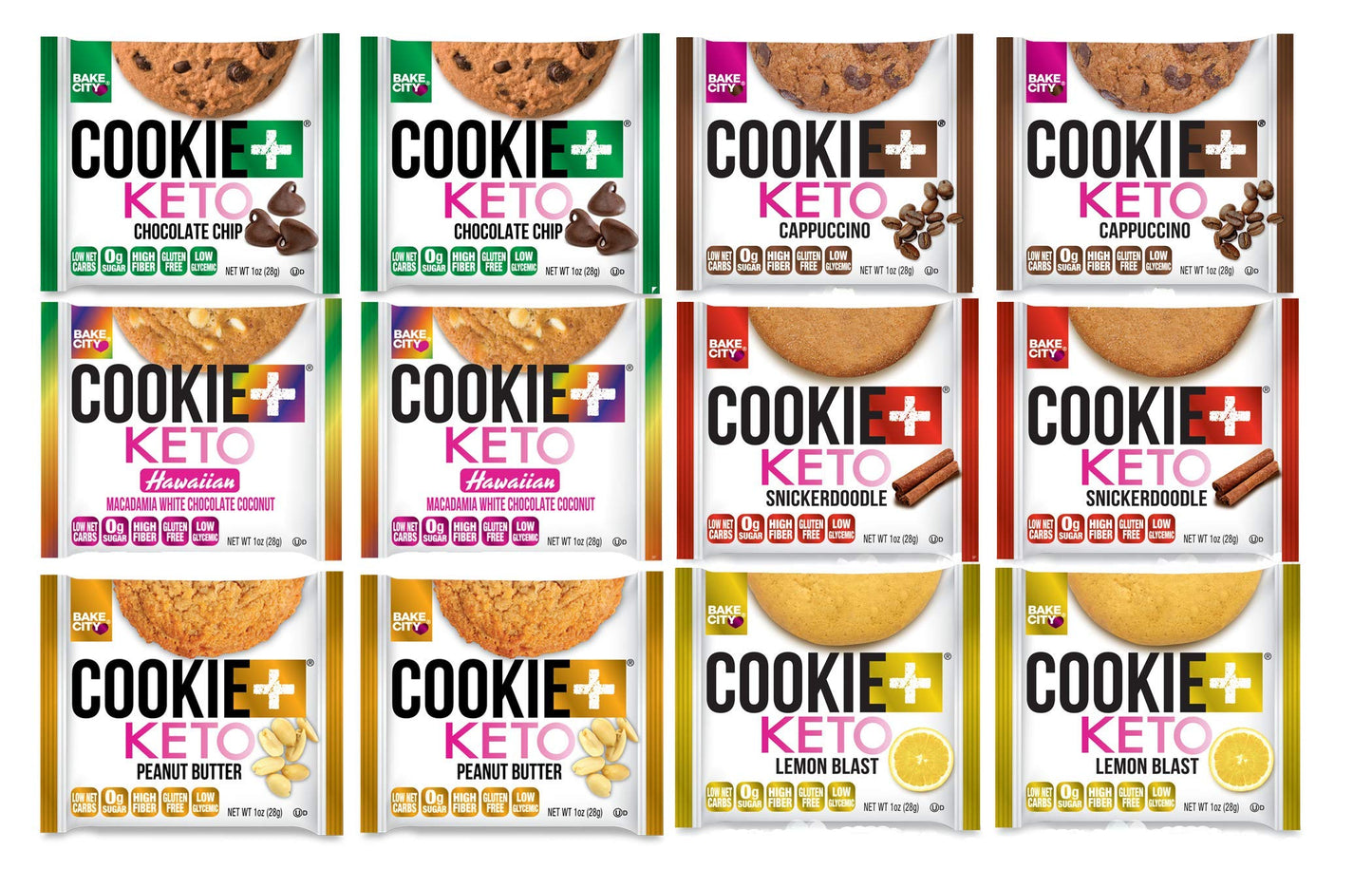 Bake City Cookie Plus Keto | 1Oz Variety Pack Cookies (12 Pack) Gluten Free 0G Sugar Only 1.5G Net Carbs Good Fats 5G Protein Kosher No Artificial Flavors