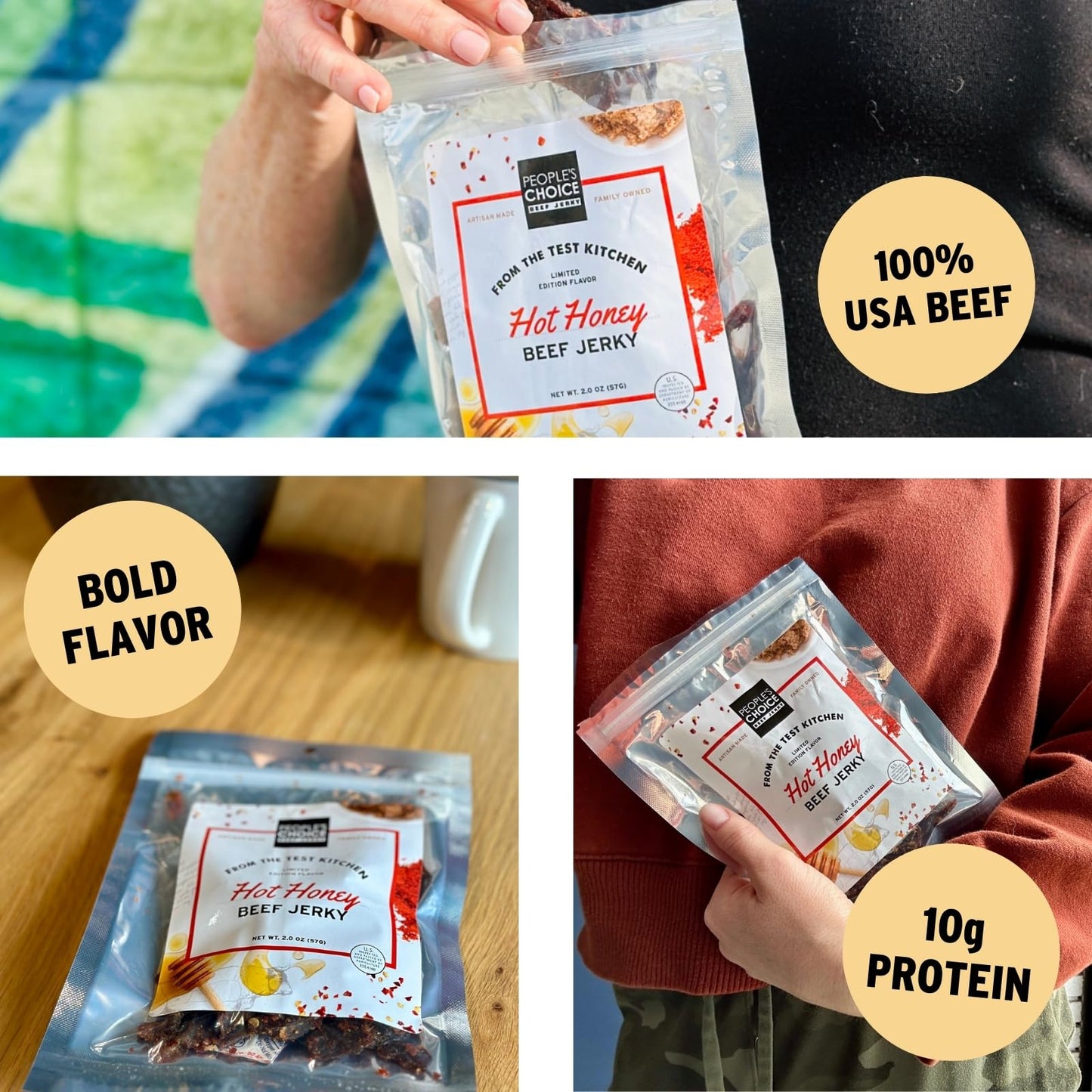 People'S Choice Beef Jerky - Test Kitchen Small Batch - Hot Honey - Spicy Beef Jerky - High Protein Snacks For Adults - Camping