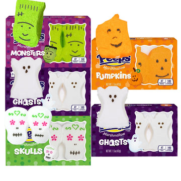 Peeps Halloween Marshmallow Assortment, Packs of 3 Sugar Skulls, Monsters, Pumpkins, and Ghosts Pack of 5