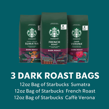 Starbucks Dark Roast Whole Bean Coffee, Variety Pack, 3 Bags (12 Oz Each)