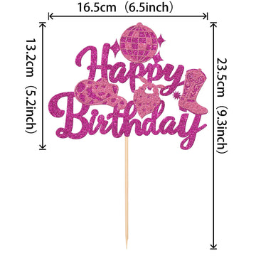 1 Pcs Cowgirl Happy Birthday Cake Topper Glitter Western Cowgirl Birthday Cake Pick Hat Boot Disco Cowgirl Cake Decorations For