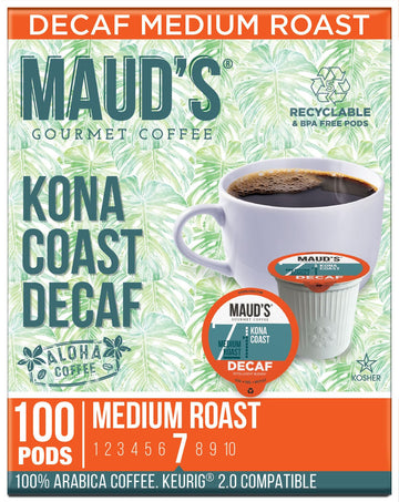 Maud'S Decaf Kona Coffee Pods, 100 Ct | Decaffeinated Kona Coast Blend | 100% Arabica Medium Roast Coffee | Solar Energy Produce