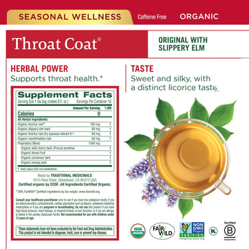 Traditional Medicinals Organic Seasonal Care Tea Variety Pack, 96 Tea Bags (6 Packs) - Throat Coat, Echinacea Plus, Breathe Easy