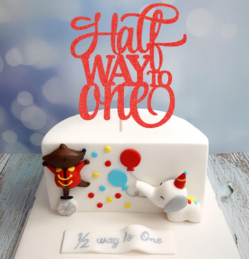 Ahaoray Half Way To One Cake Topper - Red Glitter 6 Months Birthday Decorations Supplies - Half Birthday Decorations Baby Girl,