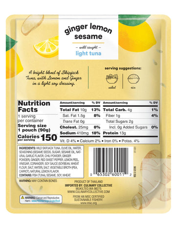 Ocean'S Ginger Lemon Sesame W/Light Tuna | 3.17Oz | Wild Caught | Ready-To-Eat | (1-Pack, Ginger Lemon Sesame)